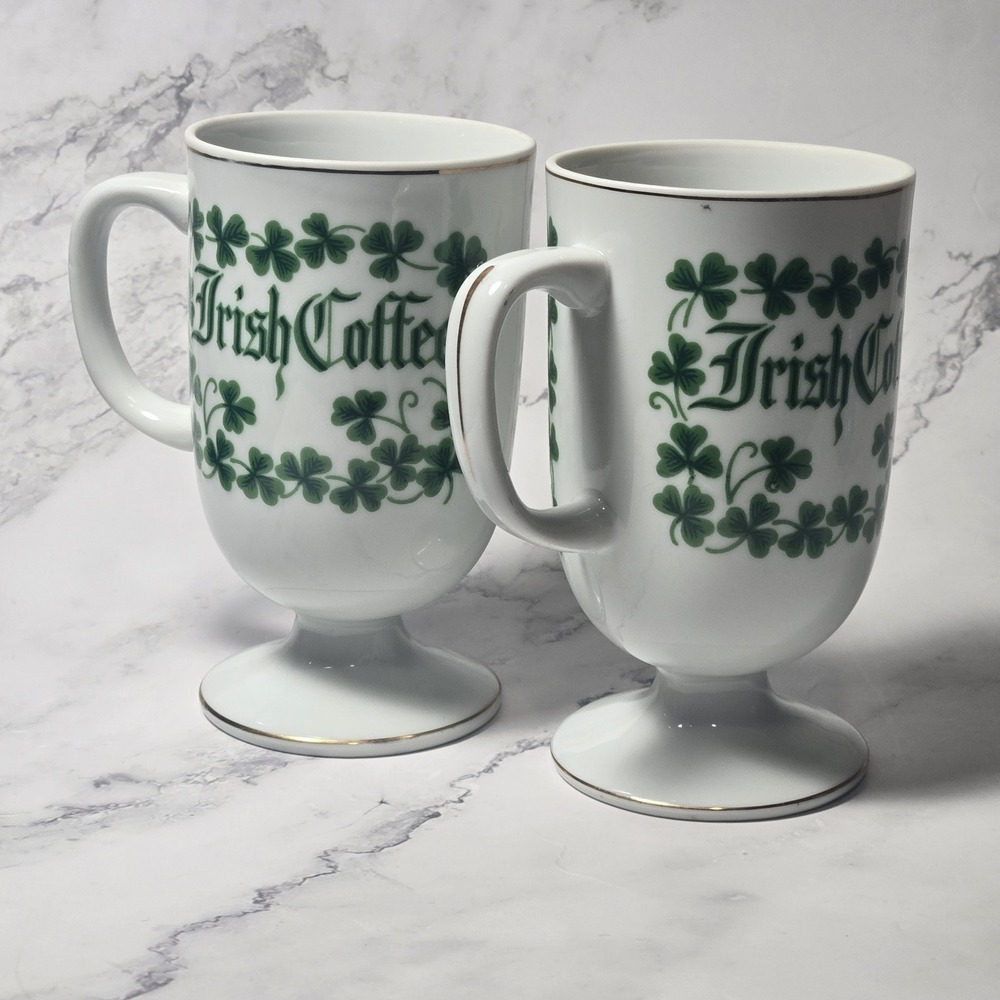 Vintage Pair Irish Coffee Mugs Irish Wisdom  Blessing's St.Patty's Day Gold Gilt - Picture 2 of 7